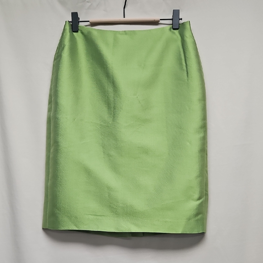 Robert Nipon Wool Silk Skirt 4 Chartreuse Green Pencil Straight Vintage Luxury